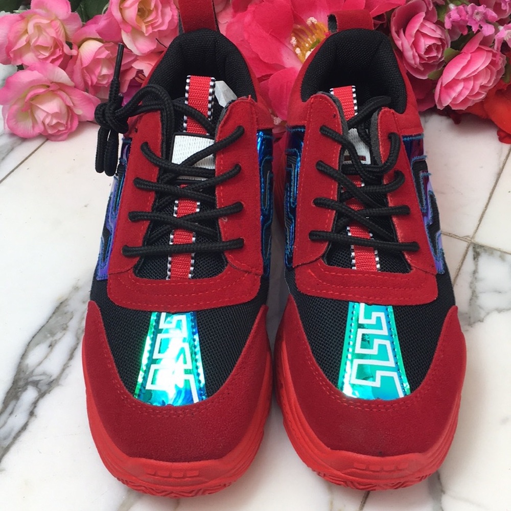 Sneakers Platform Chunky Trendy Red NWT ALL SIZES - Picture 7 of 8